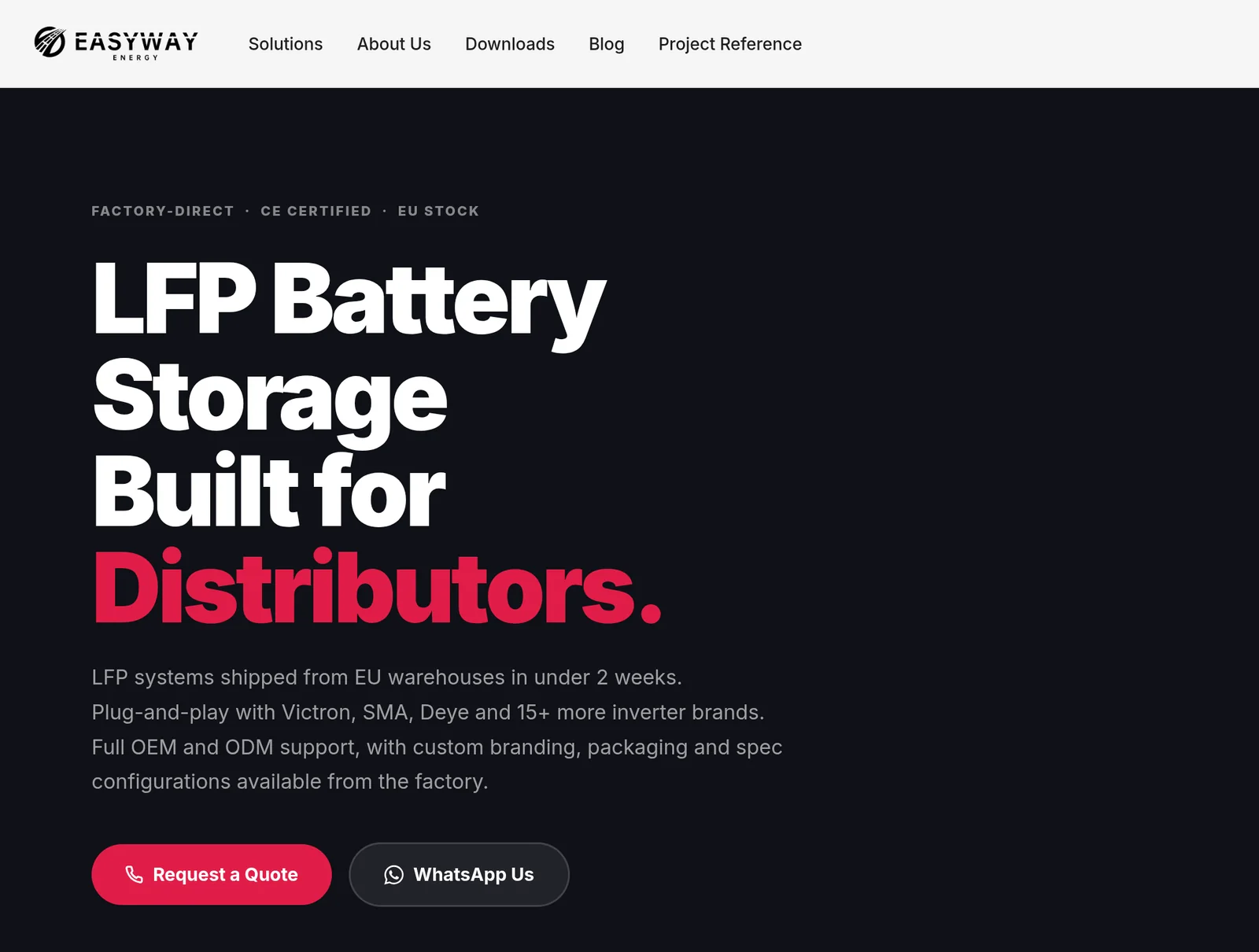 EASYWAY 官网首页：锂电池与储能系统